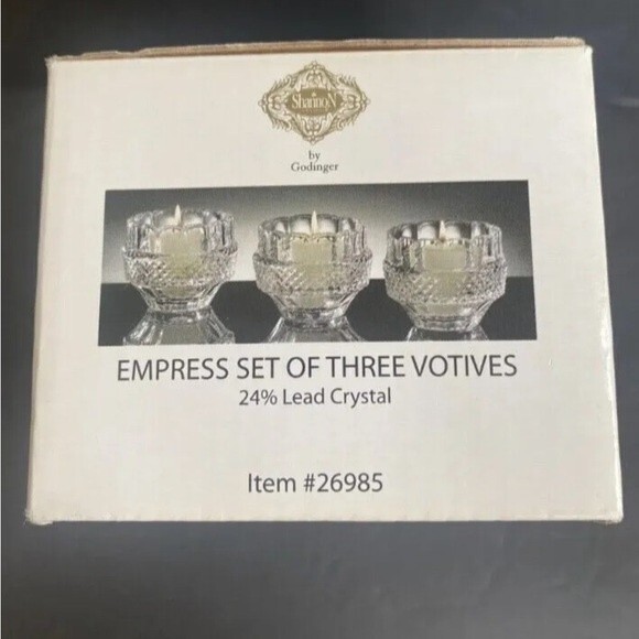 SHANNON CRYSTAL SET OF 3  "VOTIVES"  BY GODINGER 24% LEAD CRYSTAL NEW IN BOX - Picture 5 of 12